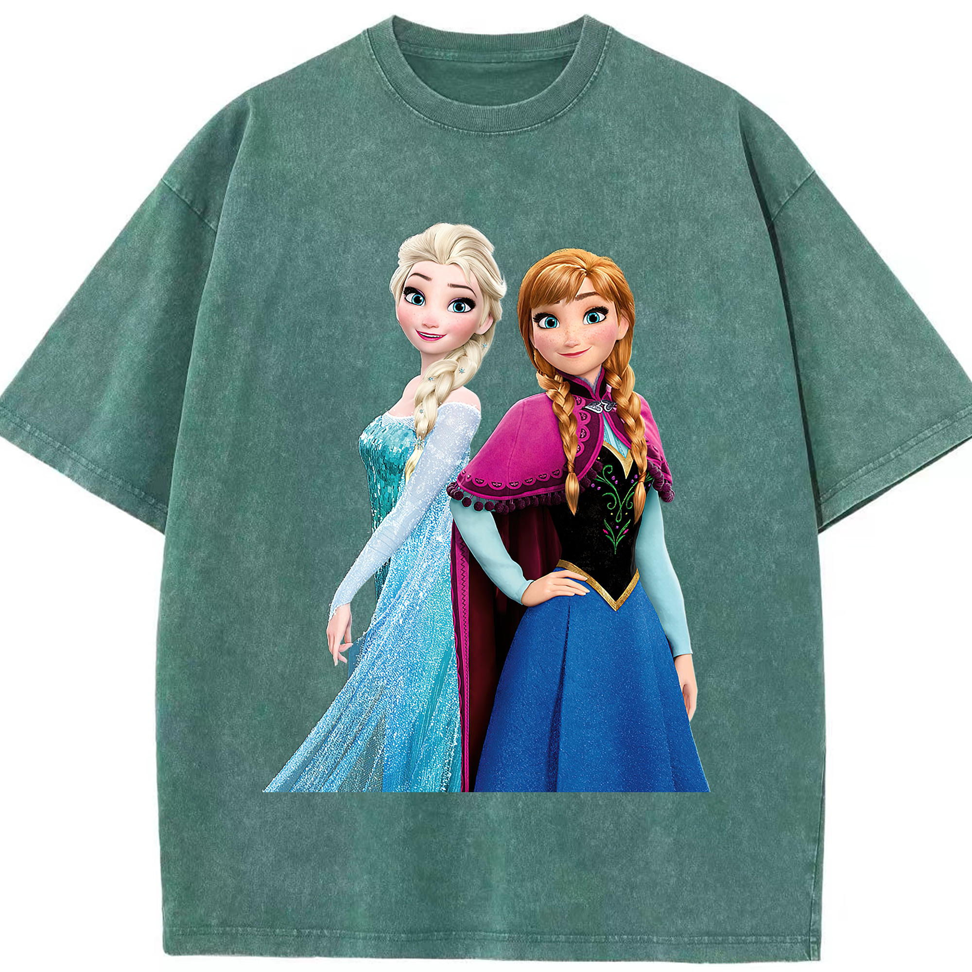 （画像用） アナと雪の女王 アンナ エルサ Frozen Anna Elsa 綿100% ヴィンテージ風 半袖Tシャツ（フロントプリント）